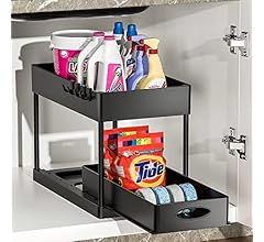 XlavMman 2 Tier Under Sink Organizer and Storage, Sliding Kitchen and Bathroom Cabinet Basket Organizer Drawer, Pull Out Un…
