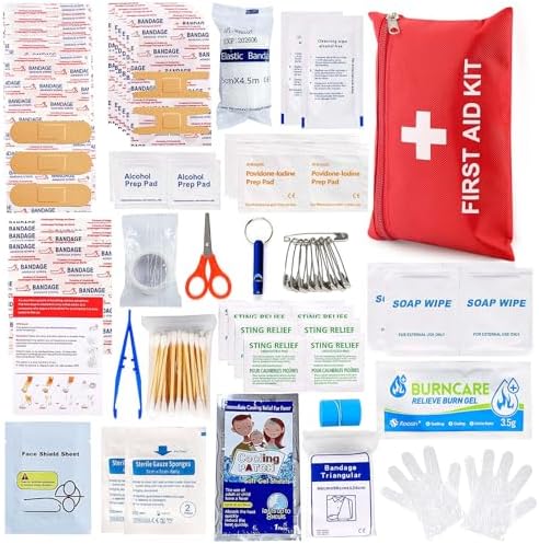 First Aid Kit for Home Car Travel 107 Piece Mini Emergency Kits for Hiking Camping Small Trauma Kit for Boat Vehicle Lightweight Compact Pocket Aid Kit for Sports Outdoor Survival