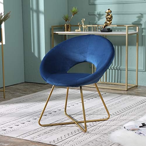 Roundhill Furniture Slatina Silky Velvet Upholstered Accent Chair with Gold Tone Finished Base, 25D x 28W x 31.5H in, Blue