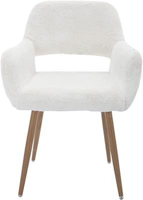 SPOFLYINN Makeup Vanity Chair Home Office Chair Fluffy Chair with Solid Painting Steel Leg Modern Faux Fur Arm Chair Accent Chair for Living Room Bedroom Makeup Dressing Vanity White One Size