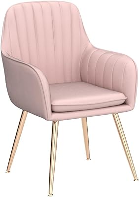 Altrobene Velvet Accent Chair, Home Office Desk Chair No Wheels, Modern Dinging Chair, Living Room Bedroom Arm Chair, Girls Vanity Chair, Golden Finished, Pink