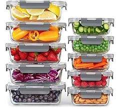 Glass Meal Prep Containers, [10 Pack] Glass Food Storage Containers with Lids, Airtight Glass, BPA Free & Leak Proof (10 Li…