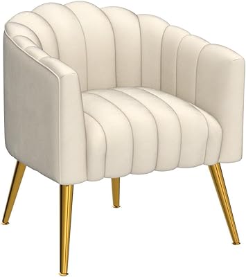 Dewhut Oversized Pumpkin Couch Accent Chair, Modern Comfy Velvet Upholstered Barrel Chairs, Luxury Single Sofa Armchair for Living Room, Waiting Room, Office and Vanity, (Beige)