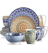 vancasso 16 Pieces Porcelain Dinner Set for 4 - Mandala Dinnerware Dish Set Artisanal Pieces with...