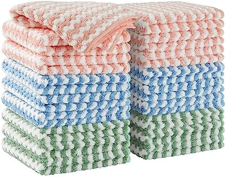 JOYMOOP Microfiber Cleaning Cloth, Kitchen Towels for Dish Drying Washing, Absorbent Streak Free Lint Free Rags for Cleaning, Reusable and Washable Towels-18 Pack,10"x10"