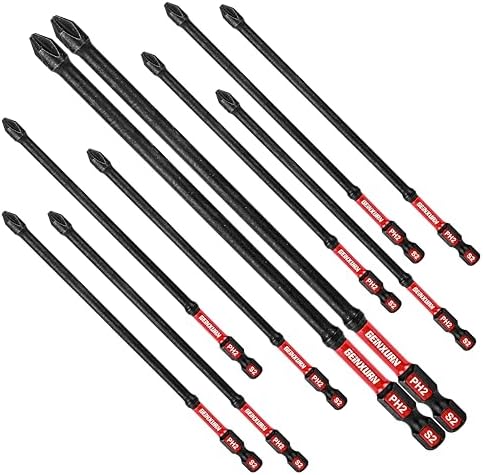 Geinxurn Impact Tough #2 Phillips 6 in. D2 Steel Long Extension Insert Driver Bits,10Pack 1/4 Inch Hex Shank Long Cross Magnetic PH2 Screwdriver Bits Set