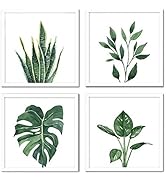 ArtbyHannah 10x10 Framed Wall Art Plant Wall Decor for Bathroom Wall Pictures with White Frames a...