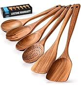 Zulay Kitchen 6-Piece Wooden Spoons for Cooking - Smooth Finish Teak Wooden Utensils for Cooking ...