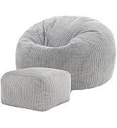 icon Kingston Cord Bean Bag Chair and Pouffe, Grey, Large Lounge Chair Bean Bags for Adult with F...