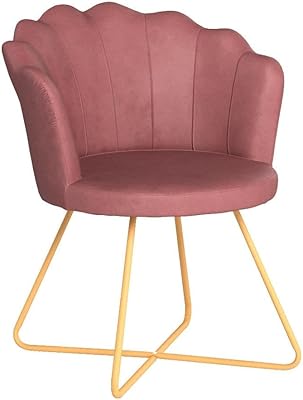 DUHOME Velvet Accent Chair，Living Room Chair with Back for Bedroom Makeup Room, Shell Shaped Living Room Chair with Golden Metal Legs, Pink