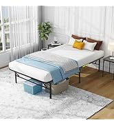 Twin Size Foldable Metal Platform Bed Frame with Tool-Free Setup, Sturdy Steel Frame, 14 Inches H...