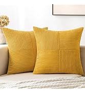 MIULEE Mustard Yellow Corduroy Pillow Covers Pack of 2 Boho Decorative Spliced Throw Pillow Cover...