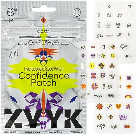 ZVYK Cute Pimple Patches for Face - Tattoo Style Hydrocolloid Acne Patches (Confidence Patch) with Star Designs (66 Cute Patches) - Vegan & Cruelty-Free