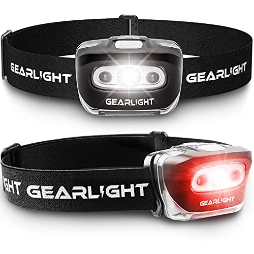 GearLight 2Pack LED Headlamp - Outdoor Camping Head Lamps with Adjustable Headband - Lightweight Battery Powered Bright Flash