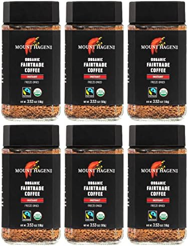 Mount Hagen 3.53oz Organic Freeze Dried Instant Coffee - 6 pack | Eco-friendly Coffee Made From Organic Medium Roast Arabica Beans | Fair-Trade Coffee Instant [6 x 3.53oz Jar]