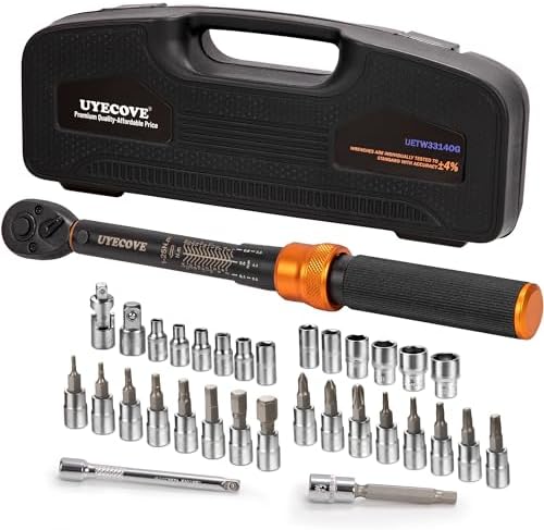 UYECOVE 1/4-Inch Drive Click Torque Wrench Set, 33Pcs Bike Torque Wrench (1-25 N.M/10-222.5IN.LB), Bike Torque Wrench Set with Extension Bar for Bicycle Maintenance