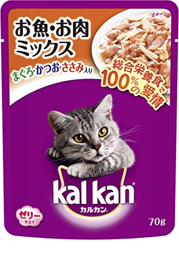 カルカン パウチ お魚・お肉ミックス まぐろ・かつお・ささみ入り キャットフード 成猫用 70グラム×16袋 (まとめ買い)