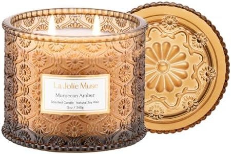 LA JOLIE MUSE Moroccan Amber Candle, Candles for Home Scented, Large 2-Wick Soy Candle, Scented Candle Gifts for Men & Women, Long Burning Time, Holiday Candle, 12oz