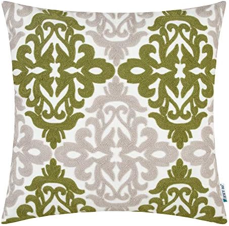 HWY 50 Decorative Couch Throw Pillows Covers 18x18 Inch Embroidered Cotton Geometric Floral Accent Throw Pillow Case Cushion Cover for Living Room Bed Bedroom 1 Piece Green
