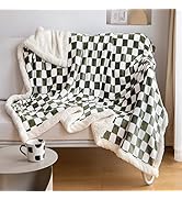 LOMAO Sherpa Throw Blanket Fleece Blanket with Checkered Pattern Soft Thick Blanket for Couch, Be...