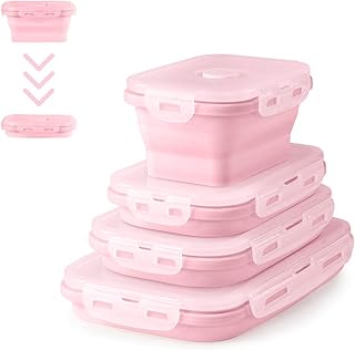 Virklyee 4 PCS Boîte à Lunch Pliante en Silicone Rétractable Récipients Alimentaires en Silicone Rétractable Déjeuner Bent...