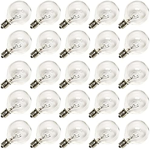 G40 Replacement Light Bulbs, 5W Globe Bulbs fits E12/C7 Candelabra Screw Base, 1.5 Inch Clear Small Light Bulbs for Indoor Outdoor String light Bulbs Decor, Pack of 25