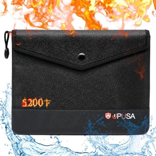 Upusa 5200℉ Fireproof Document Bag,Waterproof Fireproof Bag with Heat Insulated,Fireproof Money Bag With Zipper Closure for Cash, Important Documents and Valuables 13.9" X 10.6"(Black)