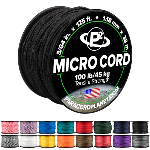 Paracord Planet Micro Paracord – Thin Braided Cord for Crafting, Fishing, and DIY Projects in 125 ft Spools – Black
