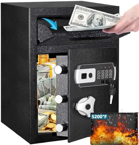 Sapital 2.6 CUB Depository Safe with Drop Slot, Drop Safe for Business, Electronic Anti-Theft Safe with Fireproof Bag, Drop Slot Safes with Front Load Drop Box for Cash, Mail in Home, Hotel, Office