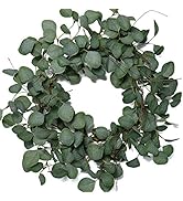 idyllic Eucalyptus Leaves Wreath Metal Polyester Fabric Paper Round Green Wreath 22 Inches for Th...