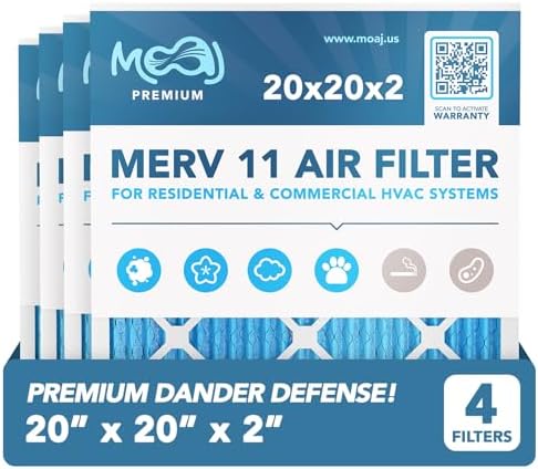 20x20x2 Air Filter (4-PACK) | MERV 11 | MOAJ Premium Allergen Defense | BASED IN USA | Pleated Replacement Air Filters for AC & Furnace Applications | Actual Dimensions: 19.70” x 19.70” x 1.75” (in.)