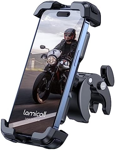 Lamicall Motorcycle Phone Mount, Bike Phone Holder - Upgrade Quick Install Handlebar Clip for Bicycle Scooter, Cell Phone Clamp for iPhone 15 Pro Max / 14/13, Galaxy S10 and More 4.7-6.8" Phone
