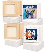 FIXSMITH Mini Stretched Canvas - 24 Pack 3 x 3 Inch, 2/5” Profile Small Square Canvases, 100% Cot...