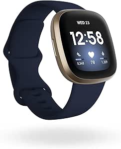 Fitbit Versa 3 Health &amp; Fitness Smartwatch with GPS, 24/7 Heart Rate, Alexa Built-in, 6+ Days Battery, Midnight Blue/Gold, One Size (S &amp; L Bands Included)