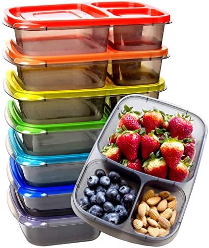 Youngever Lot de 7 Bento Box, Boîte Repas avec Trois Compartiments, Boites Alimentaires Repas, Couleur de Arc en Ciel