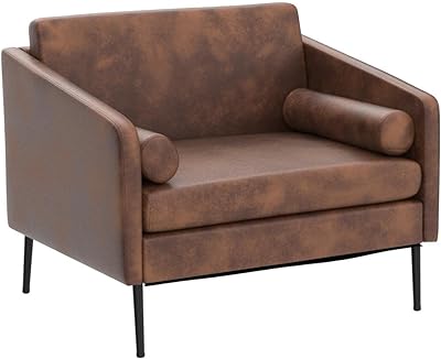 Karl home Mid-Century Club Chair 38.2" Living Room Sofa Oversized Bronzing Cloth Upholstered Accent Chair with Metal Legs for Living Room, Bedroom, Balcony, Apartment, Office, Brown