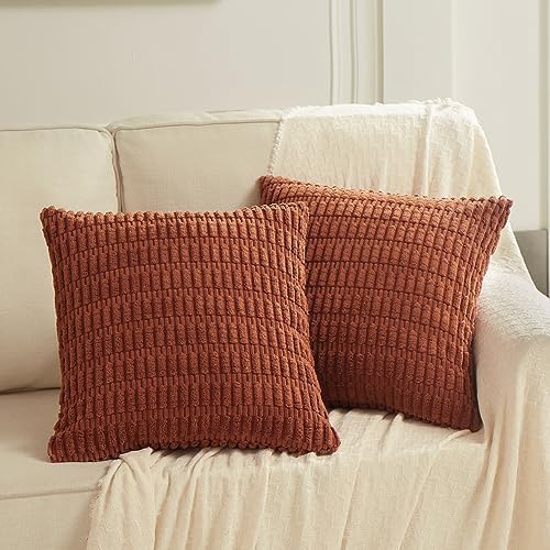 Fancy Homi 2 Packs Rust Small Decorative Throw Pillow Covers 12x12 Inch for Living Room Couch Bed, Modern Farmhouse Boho Home Decor, Accent Cushion Case 30x30 cm