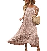 ANRABESS Womens Summer High Low Ruffle Maxi Dress Spaghetti Strap Print Flowy Beach Long Dress