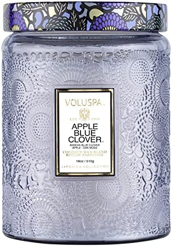 Voluspa Apple Blue Clover, Large Candle Jar, 18 oz, 100 Hour Burn Time, All Natural Wicks and Coconut Wax for Clean Burning, Vegan, Poured in the USA