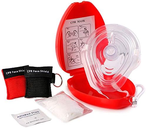 ASA TECHMED Medical First Aid CPR Mask for Adult/Kids Pocket Resuscitator with One-Way Valve — Hard Case with Wrist Strap, Gloves, Wipes and 2 Keychain CPR Face Shield Approved