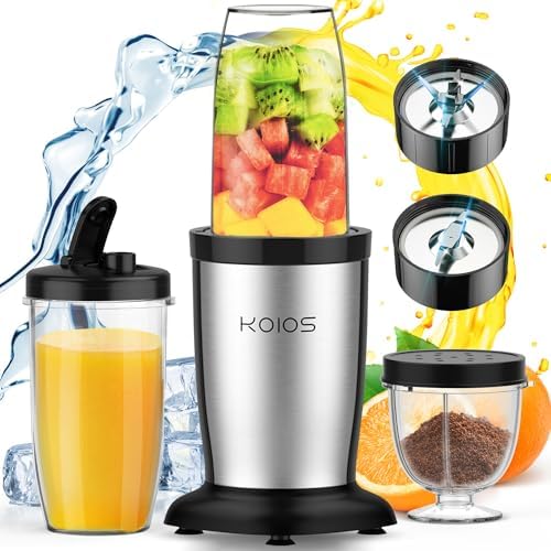 KOIOS PRO 900W Personal Blender for Shakes and Smoothies, 11 Pieces Countertop Blender and Grinder Combo for Kitchen, Mixer for Protein Ice Drinks Baby Food Includes 2x17oz and 10oz Cups Spout Lids