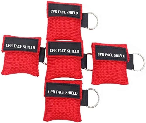 LSIKA-Z Pack of 5pcs CPR Face Shield Mask Keychain Ring First Aid Kit CPR Face Shields for First Aid or CPR Training (Red-5)