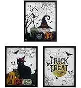 ArtbyHannah Framed Gothic Halloween Wall Art,Spooky Halloween Wall Decor Indoor with Witches Blac...