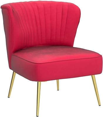HULALA HOME Velvet Accent Chair, Modern Upholstered Cute Side Chair with Gold Metal Legs, Armless Wingback Slipper Chair Comfy Living Room Chair for Bedroom Guest Room Vanity, Fuchsia
