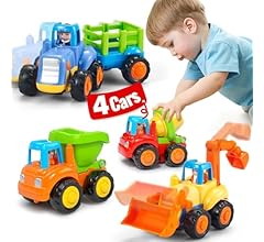 Baby Car Toys for 1 2 3 Year Old Boy Birthday Gifts, 4 PCS Toy Trucks 2 1 Year Old Toys for Boys, 4WD Friction Power Car To…