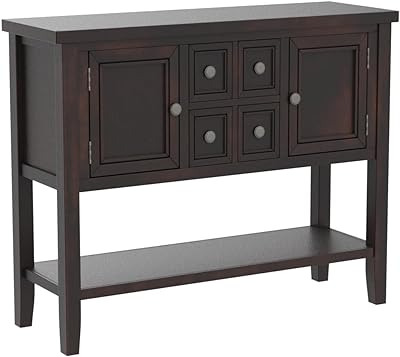 LZ LEISURE ZONE Console Table, Wood Buffet Sideboard Retro Style Wood with Bottom Shelf, Storage Cabinet & Drawers for Living Room/Kitche/Entryway (Espresso, 46 Inch)