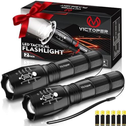 Victoper LED Flashlight 2 Pack, Bright 2000 Lumens Tactical Flashlights High Lumens with 5 Modes, Waterproof Zoomable Flash Light for Outdoor, Gifts for Student Dorm Camping Essentials Camper Gear