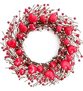 Idyllic 18 Inch Heart-Shaped Berries Valentines Day Front Door Wreath, Red Heart Wreath for Weddi...