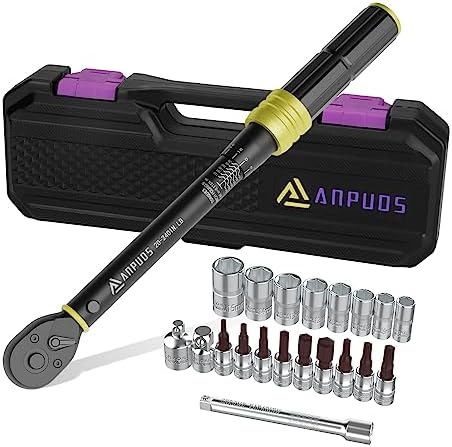 ANPUDS 1/4 Inch Drive Click Torque Wrench Set, 20-240in.lb/2.3-27.1Nm, 21pcs Bike Torque Wrench, Small Lightweight Inch Pound Torque Wrench, 72-Tooth Dual-Direction Adjustable Bicycle Maintenance Kit