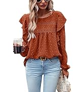 PRETTYGARDEN Women's Long Sleeve Blouses Ruffle Swiss Dot Crochet Loose Fit 2023 Fall Tunic Dress...